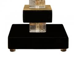 Artisan Pair of Black and Clear Murano Glass Cube Table Lamps - 3936280