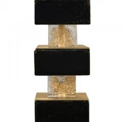 Artisan Pair of Black and Clear Murano Glass Cube Table Lamps - 3936281