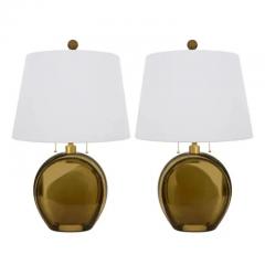 Artisan Pair of Murano Sommerso Glass and Brushed Brass Table Lamps - 3594099