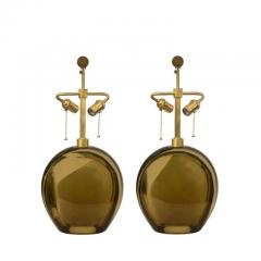 Artisan Pair of Murano Sommerso Glass and Brushed Brass Table Lamps - 3594112