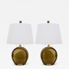 Artisan Pair of Murano Sommerso Glass and Brushed Brass Table Lamps - 3601827