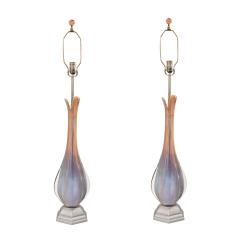 Artisan Pair of Sommerso Murano Glass Petal Top Lamps - 3102451