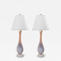 Artisan Pair of Sommerso Murano Glass Petal Top Lamps - 3104199
