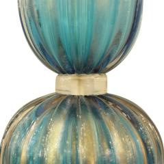 Artisan Pair of Turquoise Rigadin Glass with Aventurina Table Lamps - 2929456