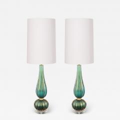 Artisan Pair of Turquoise Rigadin Glass with Aventurina Table Lamps - 2930783