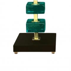 Artisan Turquoise Murano Glass Cube Brass Table Lamps - 4206901