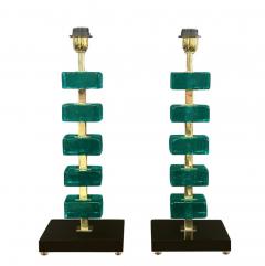 Artisan Turquoise Murano Glass Cube Brass Table Lamps - 4206903