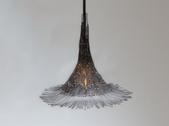 Artisanal Modern Bronze and Steel Hand Welded Pendant - 972345
