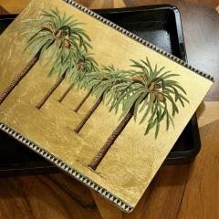 Artisanally Made MDF Lacquered Tray with Metal Gold Leaf Tablet - 4637385