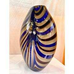 Artistic Italian Vase in Beige Hand Made Murano Glass With Blue and Brown Reeds - 4460569