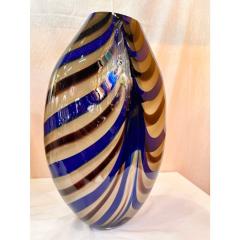 Artistic Italian Vase in Beige Hand Made Murano Glass With Blue and Brown Reeds - 4460571