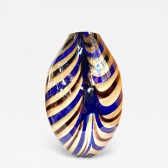 Artistic Italian Vase in Beige Hand Made Murano Glass With Blue and Brown Reeds - 4460862