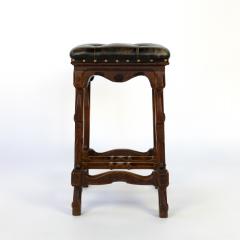 Arts And Crafts Period Square Stool Upholstered In Tufted Dark Leather - 1363452