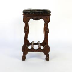 Arts And Crafts Period Square Stool Upholstered In Tufted Dark Leather - 1363454