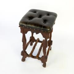 Arts And Crafts Period Square Stool Upholstered In Tufted Dark Leather - 1363455