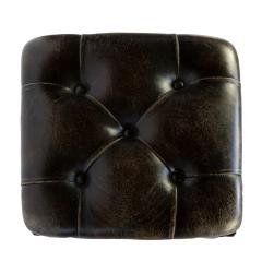 Arts And Crafts Period Square Stool Upholstered In Tufted Dark Leather - 1363456