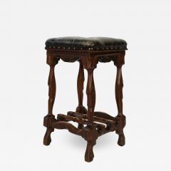 Arts And Crafts Period Square Stool Upholstered In Tufted Dark Leather - 1363792