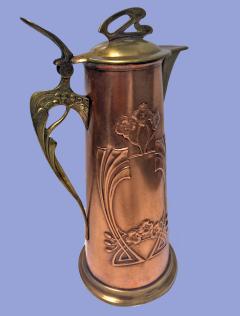 Arts Crafts Copper and Brass Pitcher Jug C 1900 - 95579