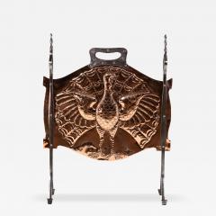 Arts Crafts Copper and Iron Firescreen Depicting a Peacock English Circa 1880 - 3717226