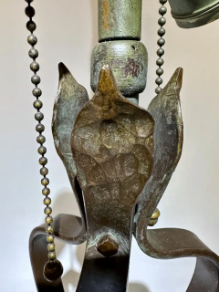 Arts Crafts Hand Forged Brass Iron Verdigris Table Lamp C 1920s - 3070048