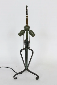 Arts Crafts Hand Forged Brass Iron Verdigris Table Lamp C 1920s - 3070051