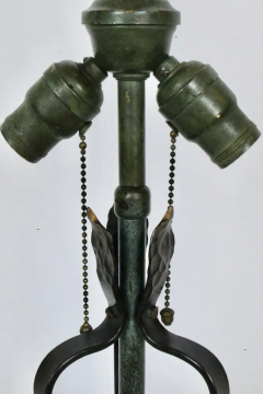 Arts Crafts Hand Forged Brass Iron Verdigris Table Lamp C 1920s - 3070054
