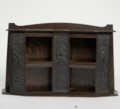 Arts Crafts Oak Desk Top Bookcase with 3 Bronze Art Nouveau Period Plaques - 4182449