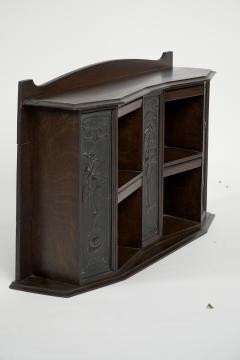 Arts Crafts Oak Desk Top Bookcase with 3 Bronze Art Nouveau Period Plaques - 4182450