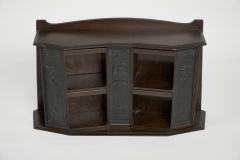 Arts Crafts Oak Desk Top Bookcase with 3 Bronze Art Nouveau Period Plaques - 4182451
