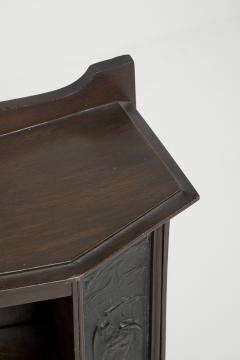 Arts Crafts Oak Desk Top Bookcase with 3 Bronze Art Nouveau Period Plaques - 4182452