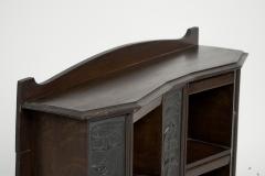 Arts Crafts Oak Desk Top Bookcase with 3 Bronze Art Nouveau Period Plaques - 4182454