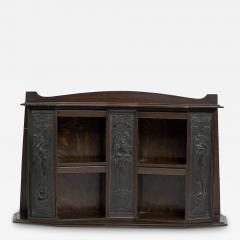 Arts Crafts Oak Desk Top Bookcase with 3 Bronze Art Nouveau Period Plaques - 4186654