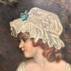 Arts Crafts Oil on Canvas Young Flower Girl Newcomb Macklin Frame 19th C - 3746765