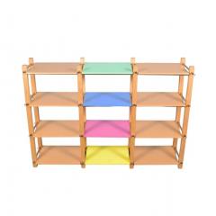 Arts Crafts Open Bookshelf Mid Century Modern Design with Colorful Shelves - 3477656