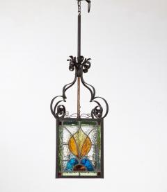 Arts Crafts Stained Glass Hanging Lantern - 4544092