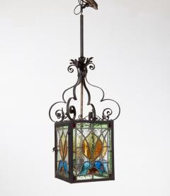 Arts Crafts Stained Glass Hanging Lantern - 4544093