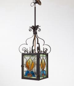 Arts Crafts Stained Glass Hanging Lantern - 4544094