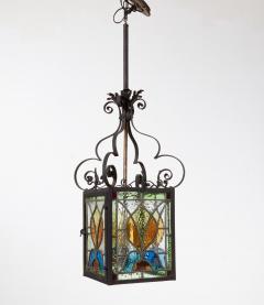 Arts Crafts Stained Glass Hanging Lantern - 4544096
