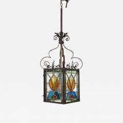 Arts Crafts Stained Glass Hanging Lantern - 4544326