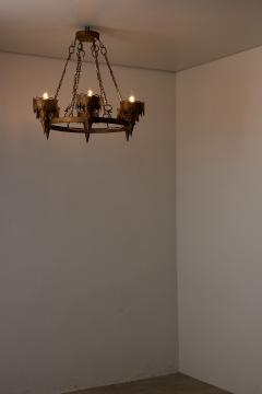 Arts Crafts Wrought Iron Chandelier with Six Torches 20th Century - 4488357