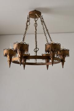 Arts Crafts Wrought Iron Chandelier with Six Torches 20th Century - 4488363