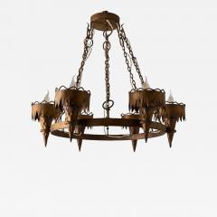 Arts Crafts Wrought Iron Chandelier with Six Torches 20th Century - 4490669