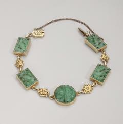 Arts Crafts carved Jade Gold Necklace Bracelet - 3066465