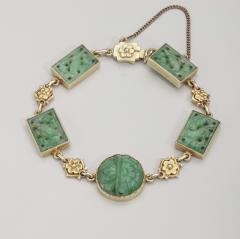 Arts Crafts carved Jade Gold Necklace Bracelet - 3066466