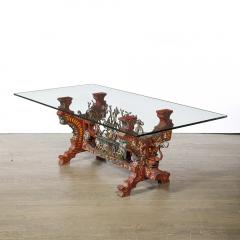 Arts and Crafts Sicilian Polychromed Wood Iron Glass Top Oxcart Cocktail Table - 4720207