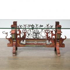 Arts and Crafts Sicilian Polychromed Wood Iron Glass Top Oxcart Cocktail Table - 4720209