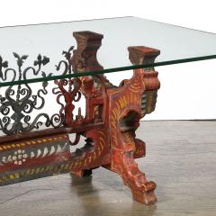 Arts and Crafts Sicilian Polychromed Wood Iron Glass Top Oxcart Cocktail Table - 4720210
