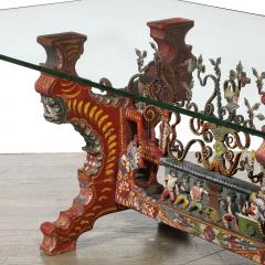Arts and Crafts Sicilian Polychromed Wood Iron Glass Top Oxcart Cocktail Table - 4720211