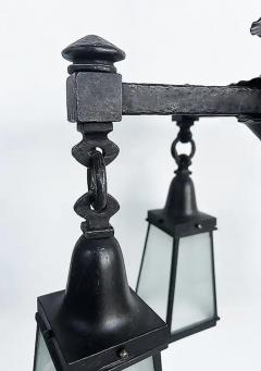 Arts and Crafts Wrought Iron Glass 4 Lantern Chandelier With Canopy - 4117187