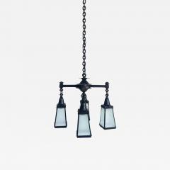 Arts and Crafts Wrought Iron Glass 4 Lantern Chandelier With Canopy - 4120126